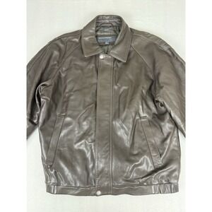 Perry Ellis Portfolio Bomber Jacket Mens L Lambskin Brown Genuine Leather